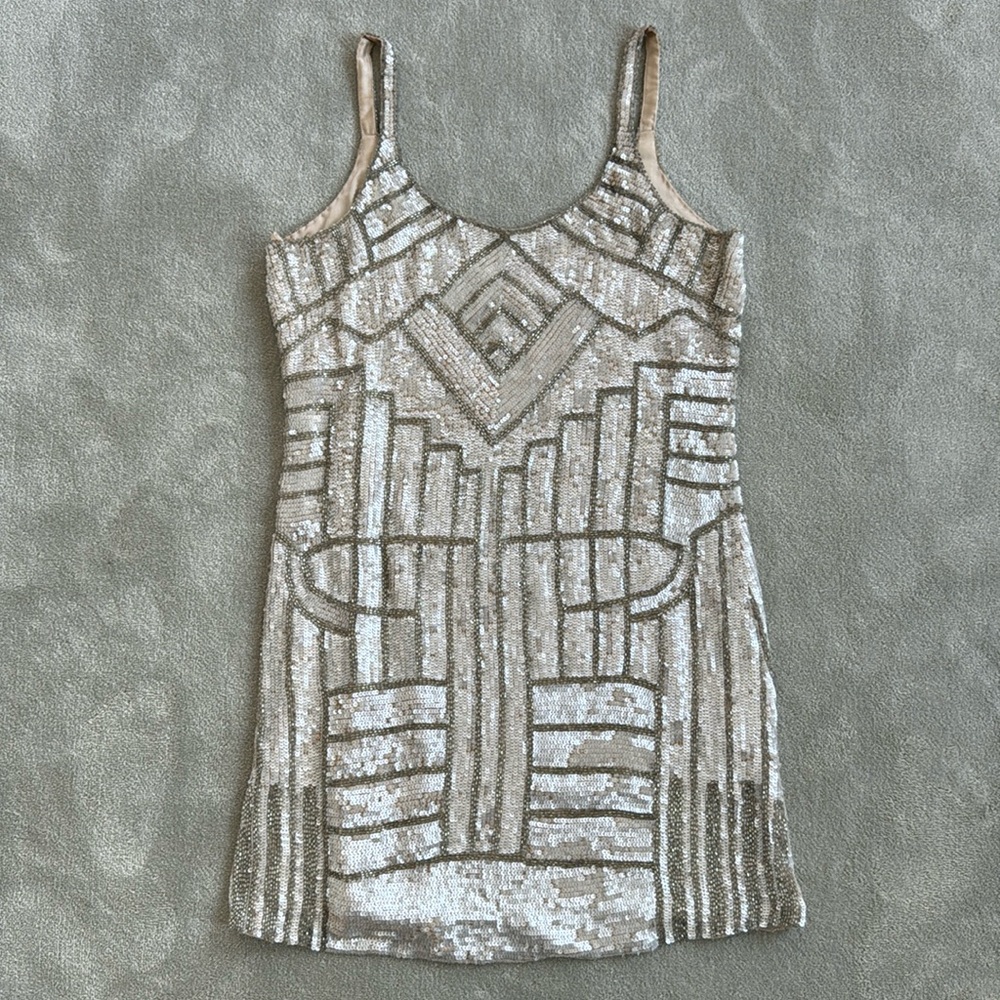 Parker beige and silver sequined dress, size XS
